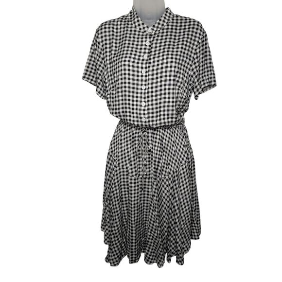 Shein Plaid Mini Dress Black White Summer Short Sleeve Button Size Medium - Picture 2 of 10